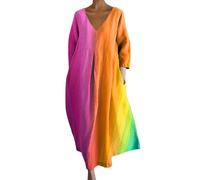 Angxiwan Maxi Dresses for Women UK 2024 Fashion Artistic Print Long Dress Casual Loose Fit 3/4 Sleeve Summer Dresses Baggy V-Neck Sundresses Ladies Vacation Beach Dress