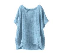 Angxiwan My Order Prime Deals of The Day Linen Tops for Women UK Plus Size Short Sleeve T-Shirts with Pocket Lightweight Summer Blouse Casual Loose Fit Crewneck Tunic Lighting Deals of The Day.