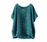 Angxiwan My Order Today's Deals of The Day Linen Tops for Women UK Plus Size Short Sleeve T-Shirts with Pocket Lightweight Summer Blouse Casual Loose Fit Crewneck Tunic Daily Deals of The Day.