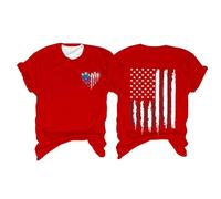 Angxiwan My Orders Delivery Cheap Tunic Tops for Women UK Women's Fashion Round Neck Short Sleeve Independence Day American Flag Print Family Freedom Printed Top T Shirt Red