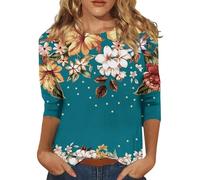 Angxiwan My Orders Delivery Cotton Tops for Women UK Plus Size Women's Fashionable Floral Print Three Quarter Sleeve Top T Shirt Summer Sales Clearance 1P Mint Green