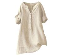 Angxiwan My Orders Delivery Good Deals for Today Womens Summer Tops Loose Button Shirt Top Stand Solid Color Medium Sleeve Collar Casual Women's Shirt Women's Shirt Beige