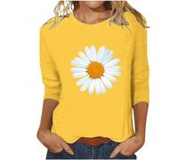 Angxiwan My Orders Delivery Ladies Plus Size T Shirts Women's Round Neck Printed Seven Sleeve Casual T Shirt Top Summer Clothes for Women Best Tops Women UK Offers UK Yellow