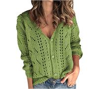 Angxiwan My Orders Delivery Long Sleeve Cardigans for Women UK Solid V-Neck Single-Breasted Buttons Hollow Out Cardigan Sweater Womens Sale Clearance Items 1P Green