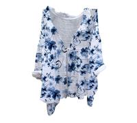 Angxiwan My Orders Delivery Oversized Linen Shirt Ladies 2024 Fashionable Ladies Shirts Nature Scenery Print Shirts Plus Size Shirt for Women Boxing Day Sales Deals Blue