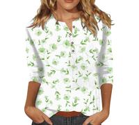 Angxiwan My Orders Delivery Oversized Tops for Women UK Women's Fashion Button Up Three Quarter Sleeve T Shirt Shirt Floral Print Top My Order Details My Order History Green
