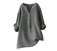 Angxiwan My Orders Delivery Overstock Sale Clearance Tunic Tops for Women UK Women's Solid Color Stand up Collar Button Cotton Long Sleeved Shirt Blouse Grey
