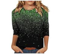 Angxiwan My Orders Delivery Plus Size Going Out Tops Women's Fashionable Round Neck Casual Fine Glitter Gradient Printed Three Quarter Autumn Deals Deals of The Day Sale Prime Green