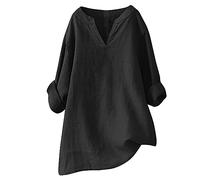 Angxiwan My Orders Delivery Plus Size Tops for Women Women's Solid Color Stand up Collar Cotton Linen Long Sleeved Shirt Linen Shirt My Orders Says Order Delivered Black