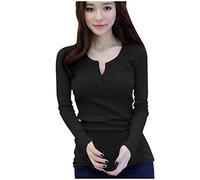 Angxiwan My Orders Delivery Tunic Tops for Women UK Button Women Shirt Long Tops O-Neck Korean Version Bottoming Sleeve Casual Loose Lightning Deals of The Day Prime Today Black