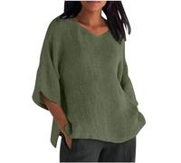Angxiwan My Orders Delivery Womens Tshirts Oversize Summer Women's 7 Quarter Sleeve V Neck Solid Color Loose Top T Shirt Casual Shirt Brand onlinestreet Business Diary Green