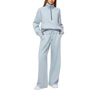Angxiwan My Orders Lightning Deals Today Womens Two Piece Full Set Tracksuit Long Sleeve Oversized Half Zip Sweatshirt Pullover Drawstrings Wide Leg Trousers Xmas Presents for Ladies
