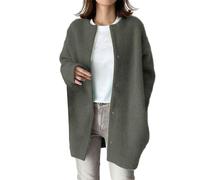 Angxiwan My Orders Placed Recently by Me Cardigan for Women UK Korean Wool Coat Slim Trench Long Coat Fall Winter Elegant Round Neck Straight Korean Friday Black Christmas Deals