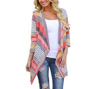 Angxiwan My Orders Placed Recently by Me Holiday Cardigans for Women Women's Casual Striped Stitching Seven Part Sleeve Cardigan Jacket Top Oversized Cardigan Deal of The Day Today Red
