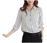 Angxiwan My Orders Placed Recently by Me Oversize Tops Women UK Long Shirts Lady Tops Business hirt Blouse Women Sleeve Lapel Stripe Women's Blouse Warehouse Deals Clearance Today White