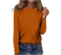 Angxiwan My Orders Placed Recently by Me Oversize Tops Women UK Women's Round Neck Long Sleeve Top Solid Color Casual T Shirt Tshirts Women UK Plus Wearhouses Clearance Orange
