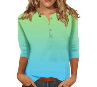 Angxiwan My Orders Placed Recently by Me Plus Size Blouses for Work Women's Fashion Button Up 3/4 Length Sleeve Solid Color T Shirt Shirt Top Cotton Stuff for 5 Pounds Gifts Under 2 Pounds Mint Green