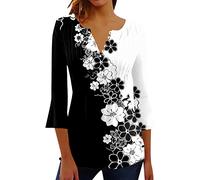 Angxiwan My Orders Placed Recently by Me Sexy Tops for Plus Size Women Womens Summer Floral Print Casual Shirt V Neck Three Quarter Sleeve Top Cotton Items Under 2 Pounds Dark Blue