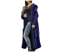 Angxiwan My Orders Placed Recently by Me Womens Holiday Cardigans Cardigan Sweater Women Knitted Pocket Long Hooded Winter Solid Loose Solid Coat Women's Coat Warehouse Deals Clearance Today Blue