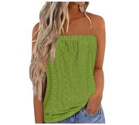 Angxiwan My Orders Recent Orders Placed by Me Tops for Women UK Sale Summer Casual Strapless Bandeau Tank Tops Tube Tops Floral Tanks Solid Color Loose Fit Blouse Today Deals of The Day Green