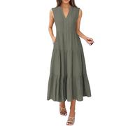 Angxiwan My+Orders The Deal Summer Dresses for Women UK Fashion V-Neck Wrap Waist Sundress Casual Loose Fit Maxi Dress Boho Sleeveless Beachwear Ladies Try Before You Buy Womens Dresses
