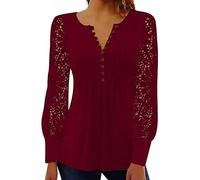 Angxiwan My Orders UK My Recent Orders Autumn Tops for Women UK Women Summer Trendy Sexy See Through Lace Long Long Sleeve Shirt V Neck Casual Warehouse Deals Clearance Returns Red