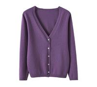 Angxiwan My Orders UK My Recent Orders Cardigan for Women UK Spring and Autumn Leisure Loose Solid Long Sleeve V Neck Button Knitted Soft Cardigan Next Sale Clearance Womens Purple