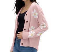 Angxiwan My Orders UK My Recent Orders Crochet Cardigans for Women Lightweight Knit Floral V Neck Cardigan Sweater (Large Ladies Sale Clearance Items Women Pink