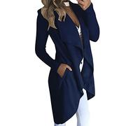 Angxiwan My Orders UK My Recent Orders Holiday Cardigans for Women Women's Solid Color Fashion Solid Color Lapel Slim Long Windbreaker Cardigan Jacket Deals of The Day Sale Blue