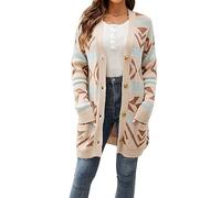 Angxiwan My Orders UK My Recent Orders Lightweight Jackets for Women UK Women's Autumn and Winter Lozenge Loose Mid Length Knit Cardigan Lightweight Cardigans Lightning Deals Today Beige
