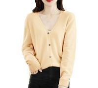 Angxiwan My Orders UK My Recent Orders Womens Holiday Cardigans Women's Summer Autumn and Winter Simple Fashion Short Solid Color Knitted Cardigan Lightweight Items Under 10 Pounds Beige