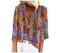 Angxiwan My Orders UK My Recent Orders Womens Shirts and Blouses 2024 Women's Summer Casual 3/4 Sleeve Shirts Lace V Neck Dressy Tops Trendy Vacation Boho Clearance Best Prime Deals of The Day Gold
