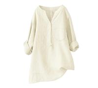Angxiwan My Recent Orders Add on Items Tunic Tops for Women UK Women's Solid Color Stand up Collar Button Cotton Long Sleeved Shirt Blouse Beige