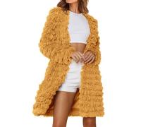 Angxiwan My Recent Orders Long Sleeve Cardigans for Women UK 2023 Winter Faux Jackets Fall Fashion Open Front Long Shaggy Coat Outerwear Sales Clearance 1P Stuff Yellow