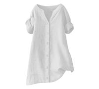 Angxiwan My Recent Orders Oversize T Shirt Women Loose Button Shirt Top Stand Solid Color Medium Sleeve Collar Casual Women's Shirt Women's Overstock White