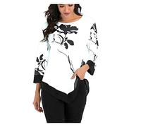 Angxiwan My Recent Orders Oversize Tops Women UK T-Shirt Top Casual Sleeve Loose Long Ladies Printed Mid-Length Women's Blouse Ladies Holiday Essentials for Women White