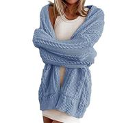 Angxiwan My Recent Orders Oversized Cardigans for Women Autumn and Winter Fashion Women's Coarse Needle Knit Cardigan Women's Medium Length Solid Overstock Sale Clearance Blue