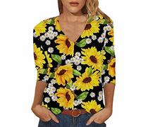 Angxiwan My Recent Orders Oversized Shirts for Women UK Womens Sleeve Flower Print V Neck Comfortable Casual Fashion T Shirt Ladies Cheap Stuff Under 2 Pounds Clearance Bargains Black