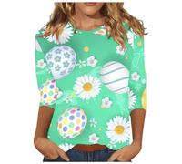 Angxiwan My Recent Orders Plus Size Blouses for Women Women's Spring/Summer Round Neck Happy Easter Printed 3/4 Sleeve Loose Casual T Cheap Items Under 50P Cheap Stuff Green