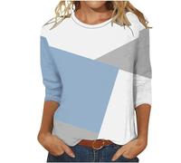 Angxiwan My Recent Orders Plus Size Tops for Women Women's Three Quarter Sleeve Geometric Patchwork Printed Casual Round Neck Fashion T What are My Deals of The Day Sale Prime Blue