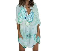 Angxiwan My Recent Orders Summer Tops Plus Size Women's Three-Quarter Dress Shirt Casual Stitching Flower Shirt Print Sleeve Women Best Streetwear T Shirts Big Prime Deals Green