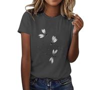 Angxiwan Offers of The Day for Women Tops for Women UK Clearance Fashion Daisy Butterfly Print Short Sleeve Basic Shirts Casual Loose Fit Blouse Summer Crewneck Returns Pallets Sale UK.