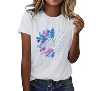 Angxiwan Offers of The Day for Women Tops for Women UK Clearance Fashion Daisy Butterfly Print Short Sleeve Basic Shirts Casual Loose Fit Blouse Summer Crewneck Lighting Deals of The Day.