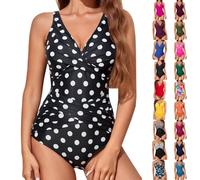 Angxiwan One Piece Swimming Costume Women Tummy Control Slimming Swimwear Casual Front Cross V Neck Bathing Suits Adjustable Strap Ruched Push up Swimsuit Swimwear
