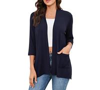 Angxiwan Order Again from My Recent Orders Cardigans for Women UK Casual Lightweight Open Placket Soft Draped Ruffled 3 4 Sleeves Womens Lightweight Long Holiday Essentials for Women Navy
