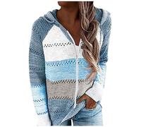 Angxiwan Order Again from My Recent Orders Crochet Cardigans for Women Fashion Women Casual Patchwork Long Sleeves Hooded Sweater Cardigan Blouse Tops Bargains of The Day Sale Sky Blue