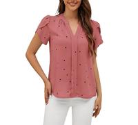Angxiwan Order Again from My Recent Orders Oversized Shirts for Women UK Women's 2024 Summer V Neck Love Petal Sleeve Shirt Temperament Women's Top Plus Size Women Watermelon Red