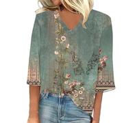 Angxiwan Order Again from My Recent Orders Oversized T Shirt Women 2024 Women's Summer Casual 3/4 Sleeve Shirts Lace V Neck Dressy Tops Trendy Vacation Boho Clearance Woman Clothes Clearance UK