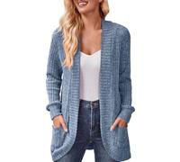 Angxiwan Order Placed Me 2024 Long Sleeve Cardigans for Women UK Solid Color Strip Brushed Casual Long Sleeve Pocket No Button Cardigan Coat Women Sale Clearance Blue