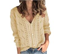 Angxiwan Order Placed Me 2024 Long Sleeve Cardigans for Women UK Solid V-Neck Single-Breasted Buttons Hollow Out Cardigan Sweater Womens Friday Black Sale 2024